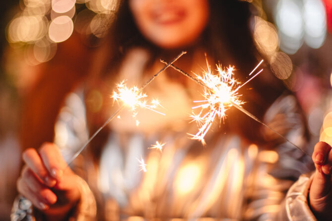 New Years woman holding sparklers